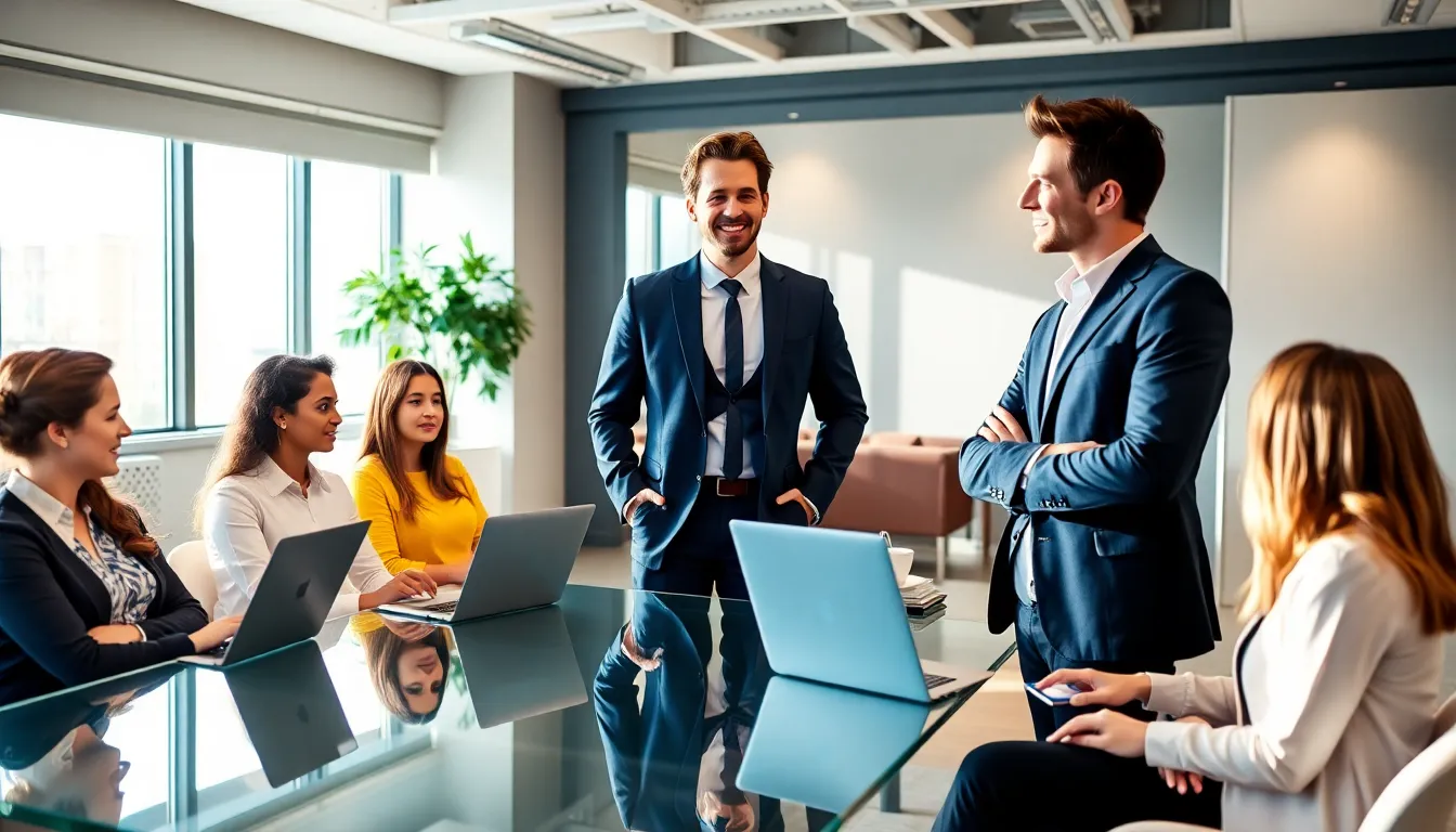 Matthew Hussey leading a relationship advice workshop in a modern office.
